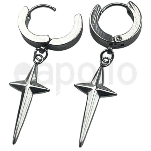 Huggie Hoop Earrings with Dangling Cross Charm - (8mm)