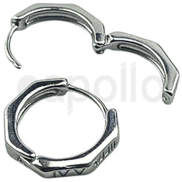 Silver Octagon Huggie Hoop Earrings