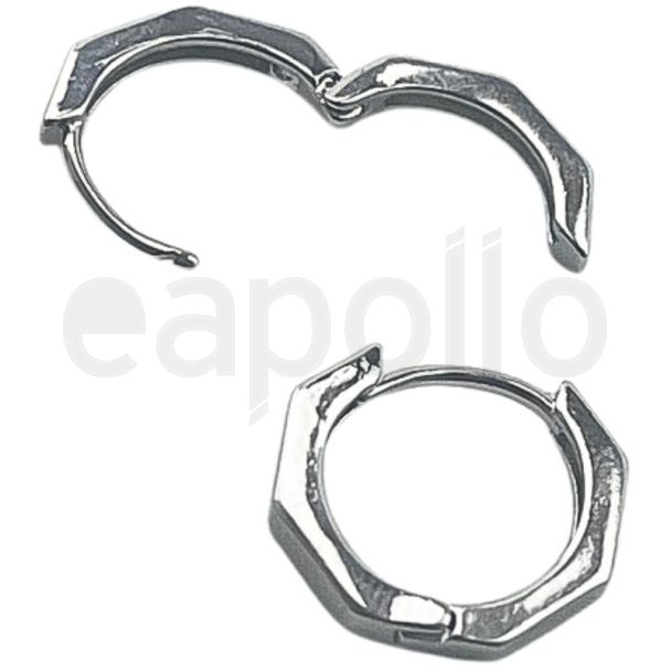 Silver Ring-Like Octagon Huggie Hoop with Hinged Clasp