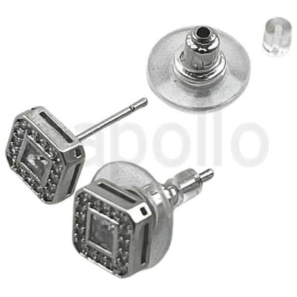 Square Stud Earrings with Center Stone