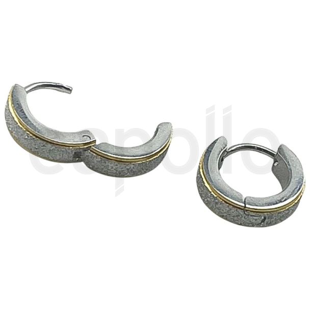 Gold Huggie Hoop Earrings with Silver Stone Detailing