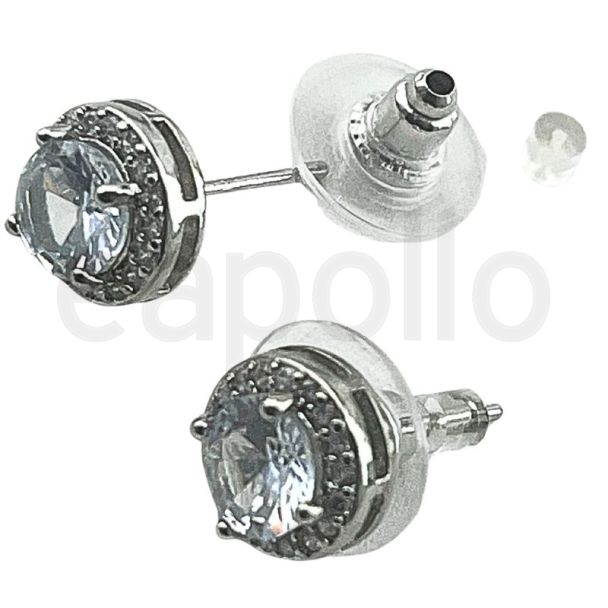Circle Stud Earrings with Central Stone and Outer Accents