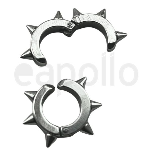 Silver Spike Hoop Earrings with Hinged Closure
