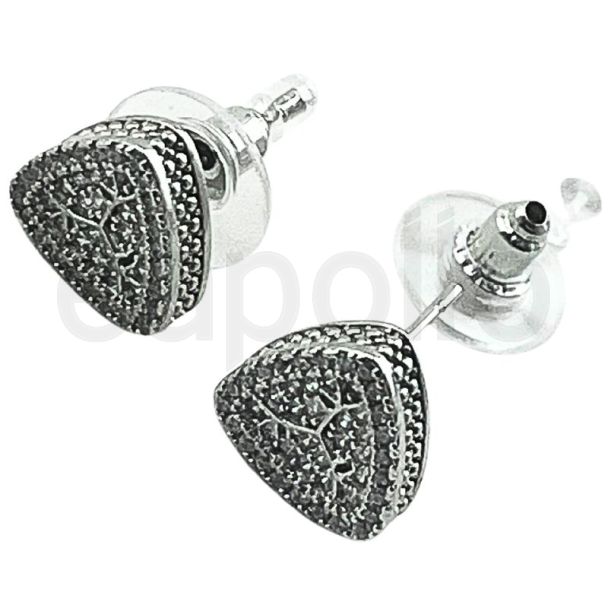 Reuleaux Triangle Stud Earrings with Small Stone Details