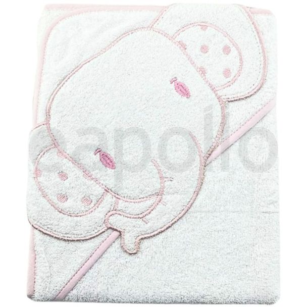 Baby 3D Hooded Towel Elephant Design - Pink
