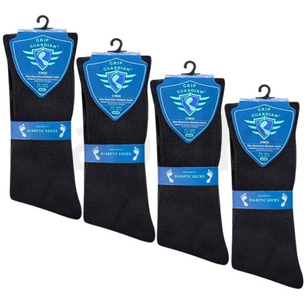 Men's Comfort Fit Diabetic Socks Non-Restrictive Cotton Blend (3 Pack) – Black