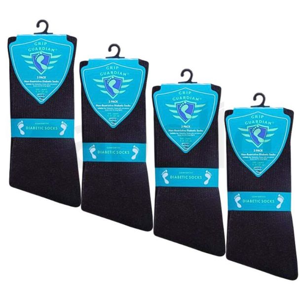 Ladies Comfort Fit Diabetic Socks Non-Restrictive Cotton Blend (3 Pack) – Black