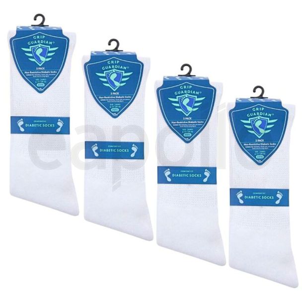 Men's Comfort Fit Diabetic Socks Non-Restrictive Cotton Blend (3 Pack) – White