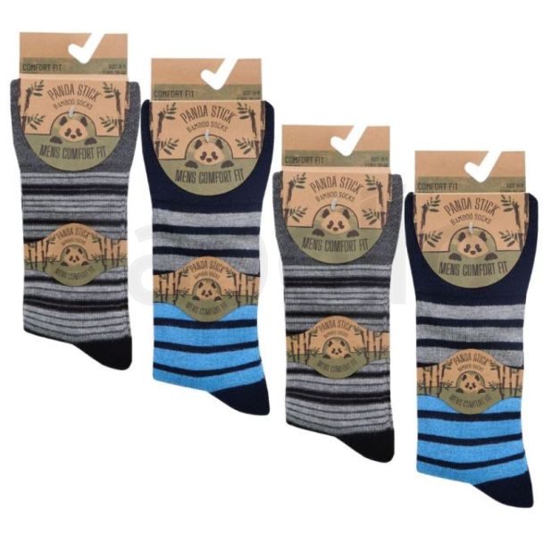 Men's Panda Stick Comfort Fit Bamboo Stripe Socks (3 Pack) – Assorted