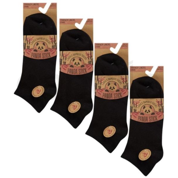 Ladies Panda Stick Bamboo Socks (3 Pack) – Black