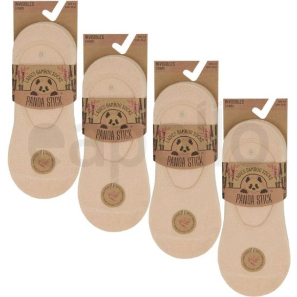 Ladies Panda Stick Bamboo Invisible Socks (3 Pack) – Nude