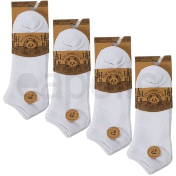 Men’s Panda Stick White Bamboo Trainer Liner Socks - White