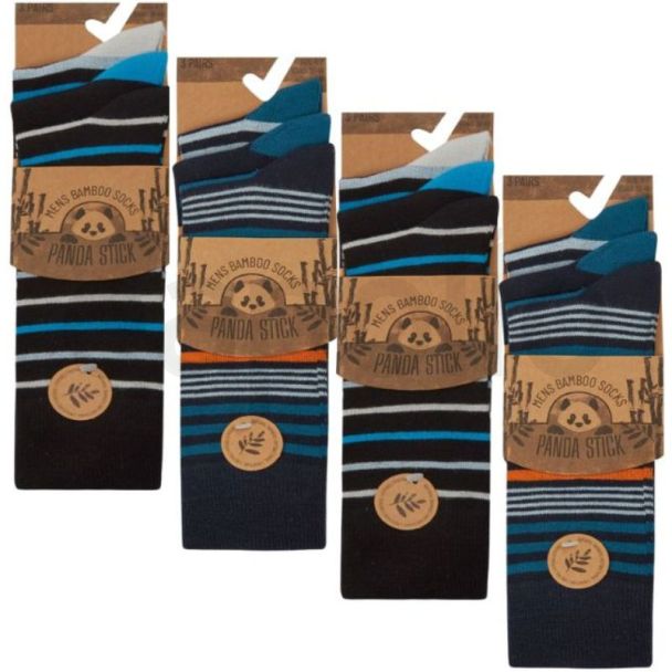 Men's Panda Stick Comfort Fit Stripe Design Bamboo Socks (3 Pack) - Assorted
