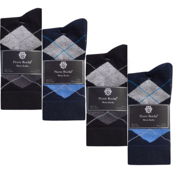 Men's Pierre Roche Argyle Ragg Ankle Socks (6 Pack) – Assorted