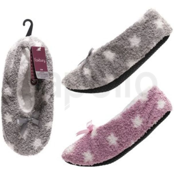Ladies Star Design Slipper Socks with Grip Sole – Assorted