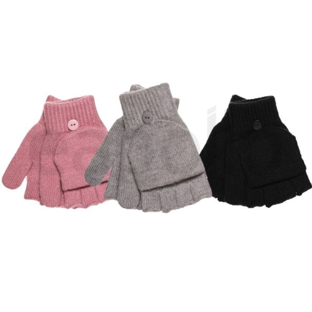 Ladies Fingerless Gloves with Plain Cap – Assorted