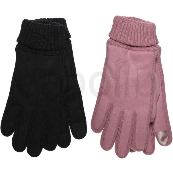 Ladies Suede Gloves Sherpa Lining & Touch Screen - Assorted