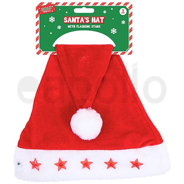 Christmas Flashing Santa Hat With Pom Pom