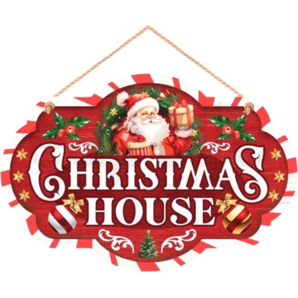 Festive “Christmas House” Decorative Sign