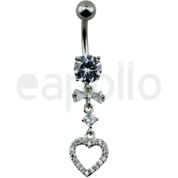 Diamond Bow Heart Belly Bar – Clear 10mm