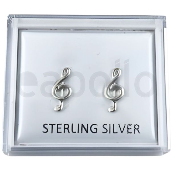 Sterling Silver Plain Earring - Silver - Music Note Design 
