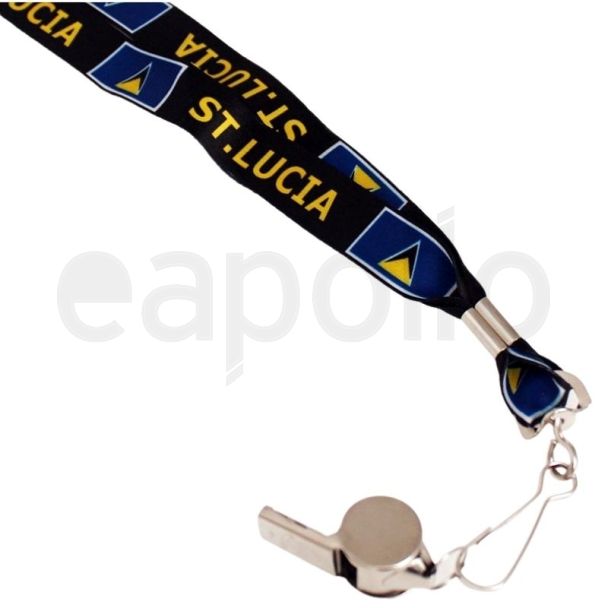 Wholesale Silver Whistle With Lanyard - St.Lucia Flag Design