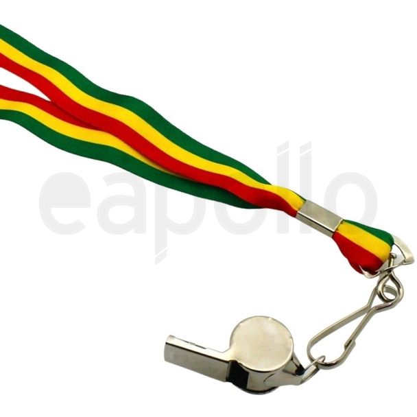 Wholesale Silver Whistle With Lanyard - Rasta Colours