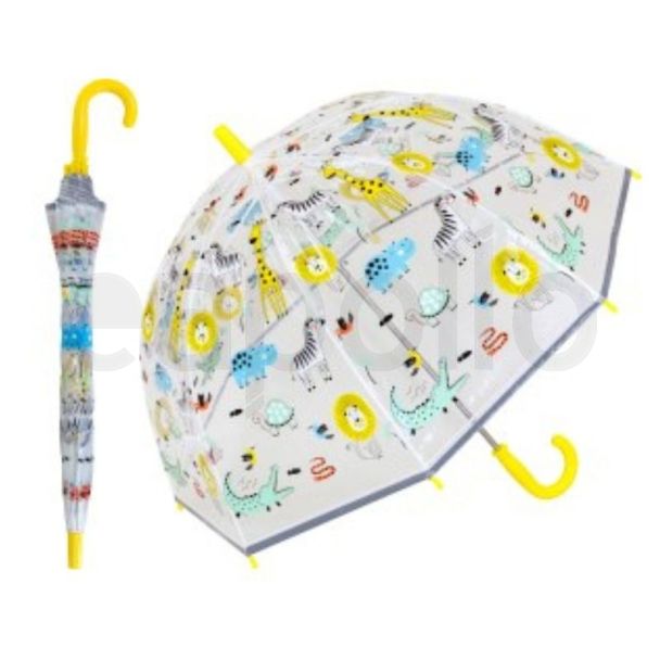 Children's Jungle Print Wind Resistant Dome Umbrella With Crook Handle