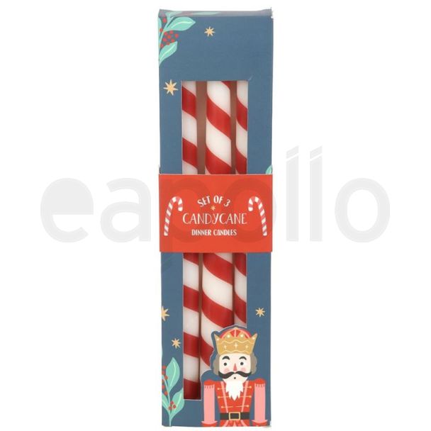 Stripe Taper Candy Cane Candles  - Set of 3