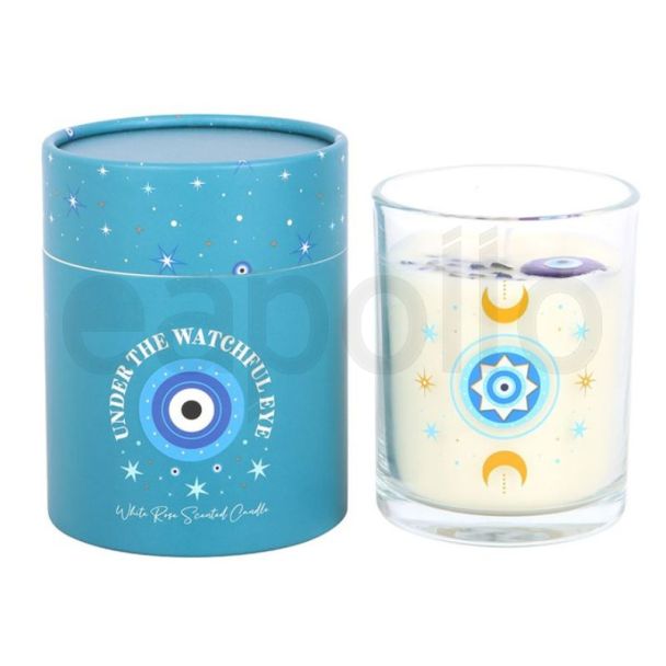 White Rose Candle with Crystals - Under Watchful Eyes