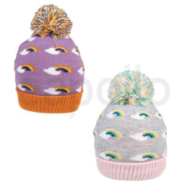 Girls Rainbow Print Knitted Bobble Hat