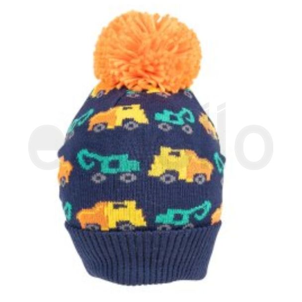 Boys Digger/Tractor Print Knitted Bobble Hat