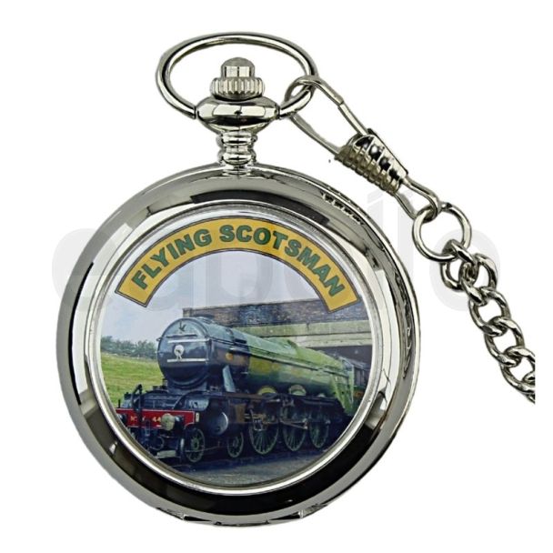 Wholesale Flying Scotsman Print Pocket Watch with Chain - Silver