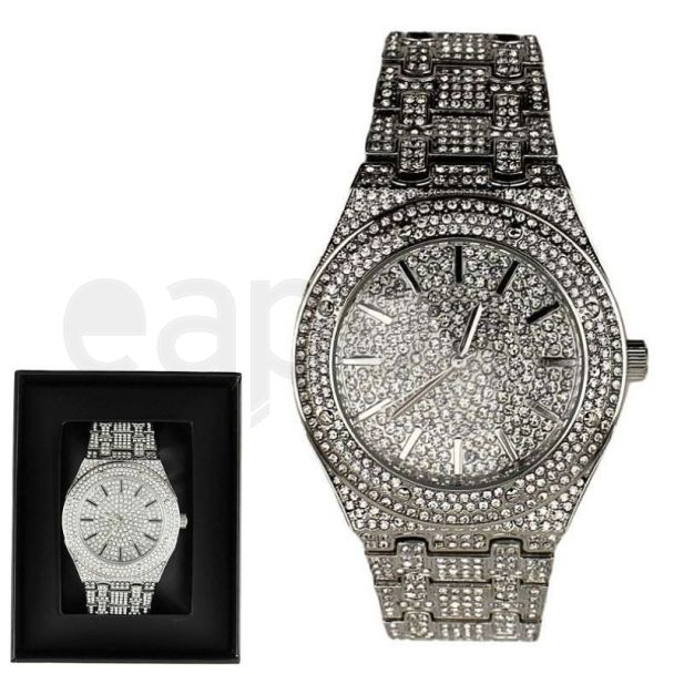 Wholesale Mens Diamante Encrusted NY London Watch - Silver