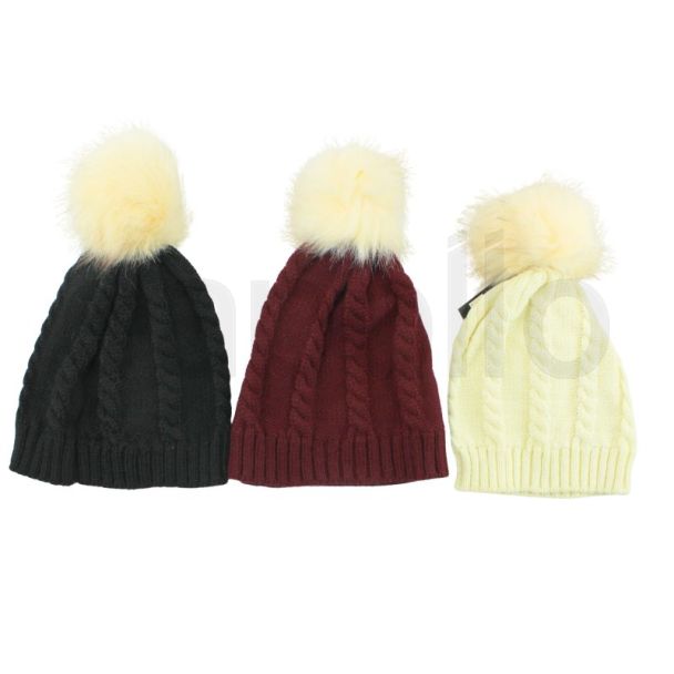 Ladies Knitted Bobble Hat - Assorted Colours 
