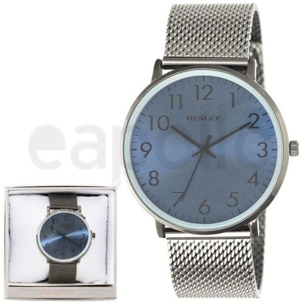 Wholesale Men's Henley Contemporary Numbered Mesh Watch- Black/ Blue