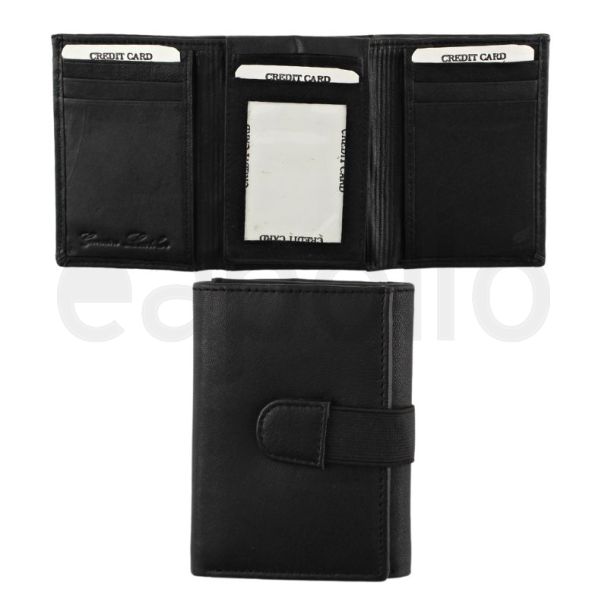Men's Leather Wallet With Closure Button - Black
