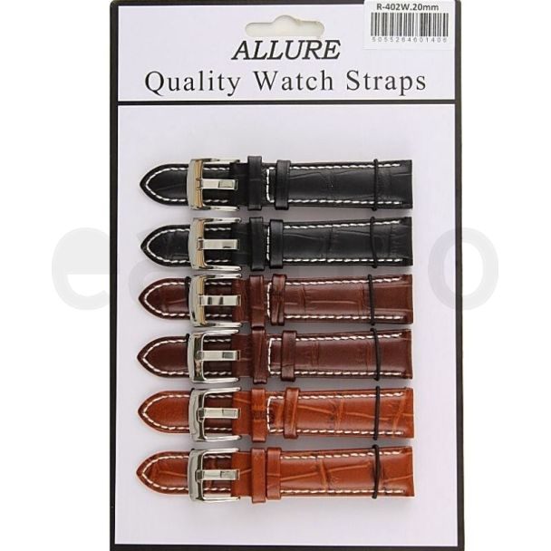 Wholesale Allure Premium Leather Croc Finish Stitch Watch Straps - Assorted - 20mm