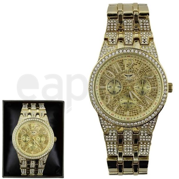 Wholesale Men's Diamante Encrusted NY London Watch - Gold