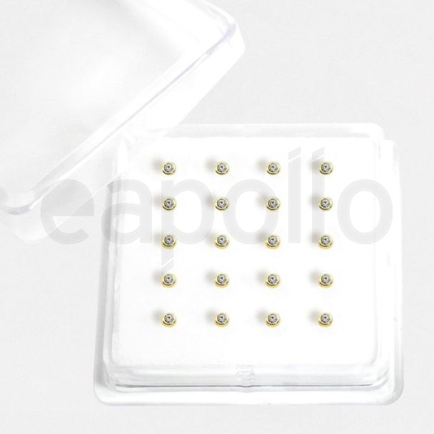 Gold Round Clear Crystal Bezel Set Nose Pins - 3mm (Box of 20)