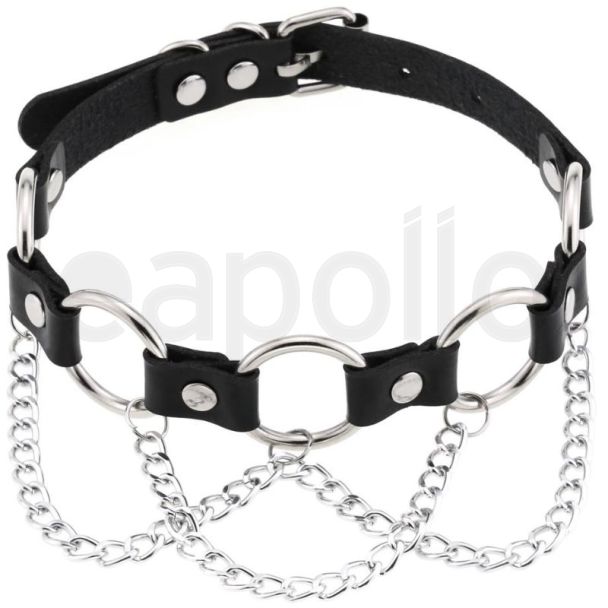Vegan Leather Choker with Five Circle Design