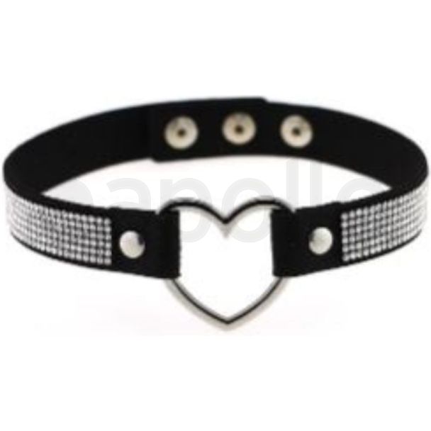 Vegan Leather Heart Rhinestone Choker