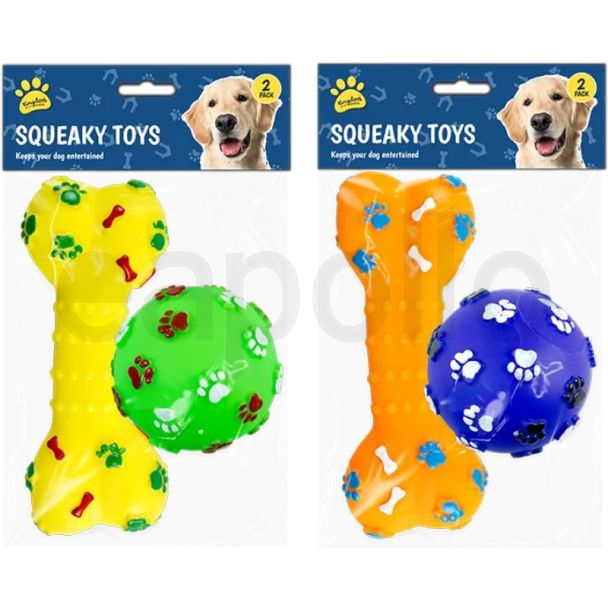 Vinyl Squeaky Dog Toys - 2 Pack - Assorted