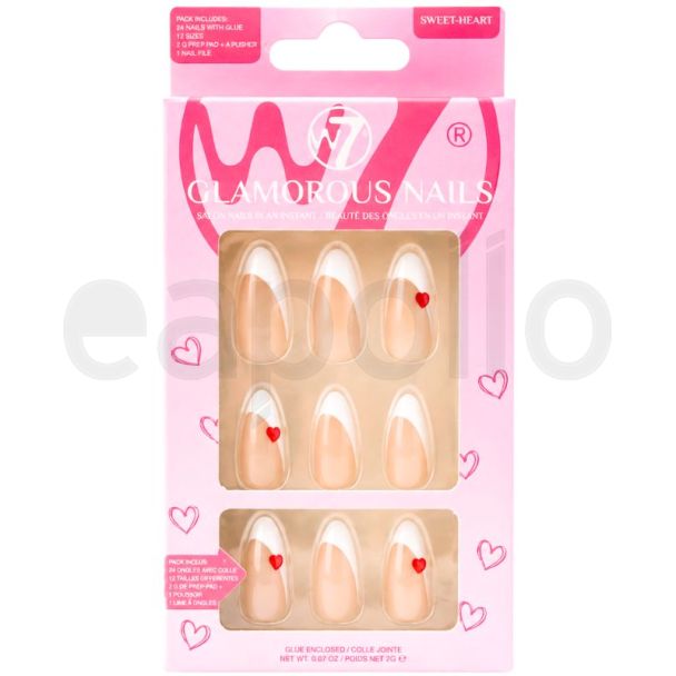 W7 Glamorous 24 Nails With Glue  - Sweet Heart 