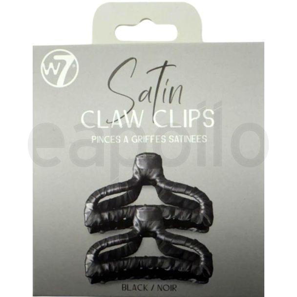 W7 Satin Claw Clips -  Black/Noir (9.5cm)