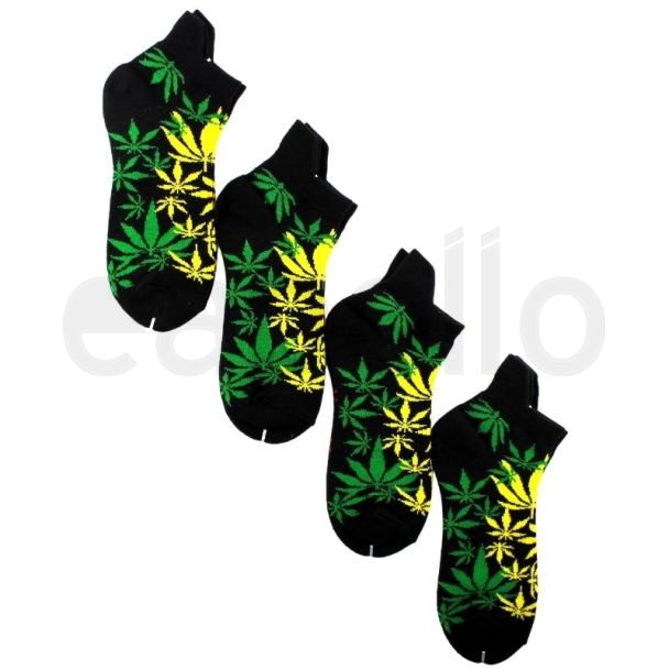 Wholesale Leaf in Rasta Colours Trainer Socks - Black