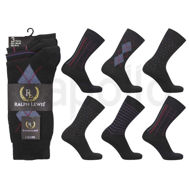 Men's Ralph Lewis Mixed Pattern Socks - Assorted Design 