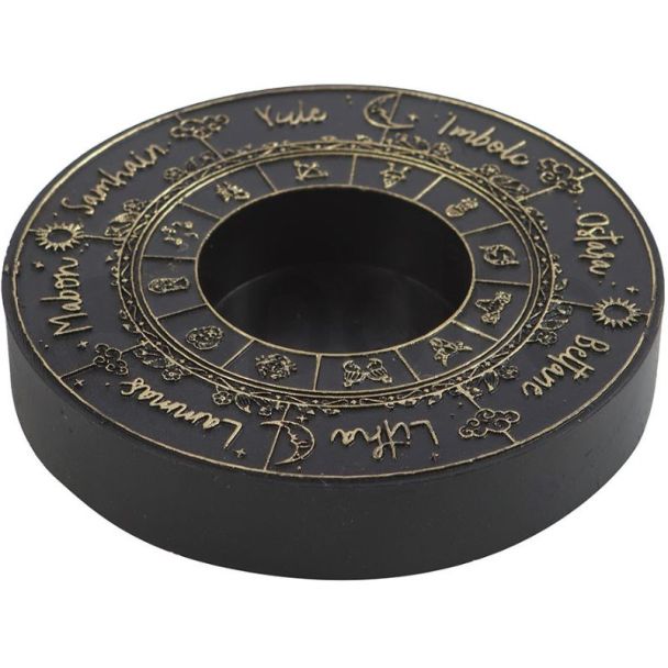 Wheel of the Year Tealight Candle Holder Resin Sabbat Design - (9.5cm)