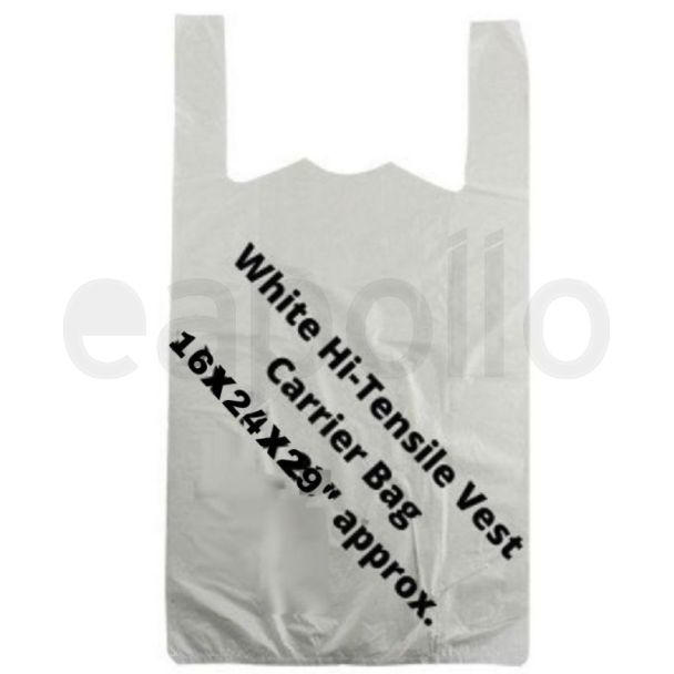 White Hi-Tensile Vest Mega Jumbo Carrier Bag - 16x24x29"