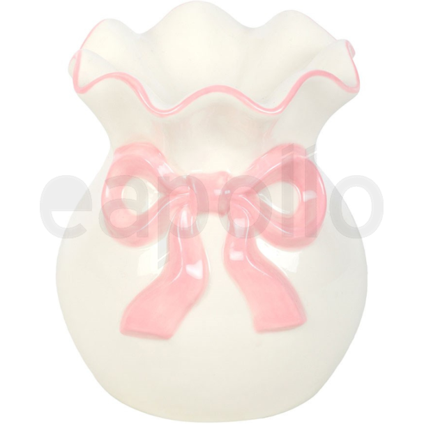 White Oil Burner with Pink Bow Detail – 13 cm